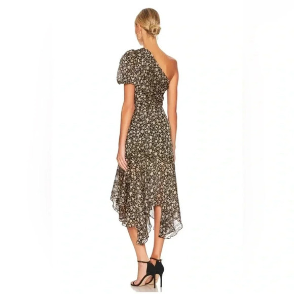 ASTR The Label SANTORINI FLORAL ONE SHOULDER MIDI DRESS SZ‎ M PUFF SLEEVE - Picture 2 of 8